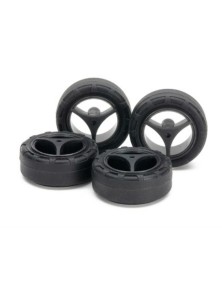 Tamiya - Gomme Super Hard 24mm con cerchi Carbon a 3 razze Mini4wd