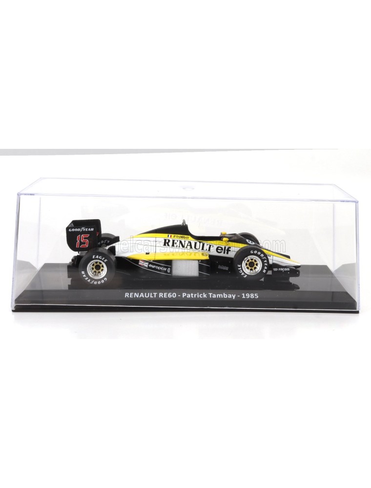 RENAULT - F1  RE60 N 15 SEASON 1985 PATRICK TAMBAY - CON VETRINA - WITH SHOWCASE - BLACK YELLOW WHITE - 1/24