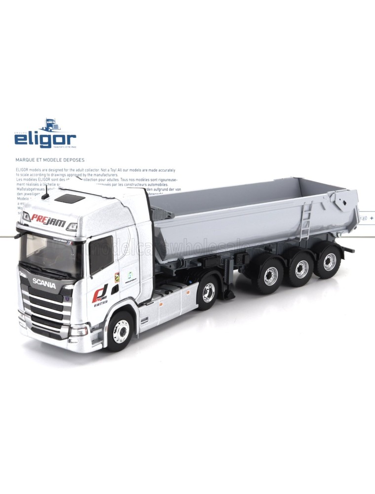 SCANIA - S770 V8 TRUCK CASSONE RIBALTABILE PREJAM TRANSPORTS 2020 - SILVER - 1/43