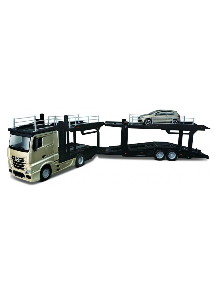 BBURAGO BU31458 MERCEDES ACTROS 2545 MULTICAR CARRIER + VW POLO GTI 2016 GOLD 1:43 1:43 Modellino