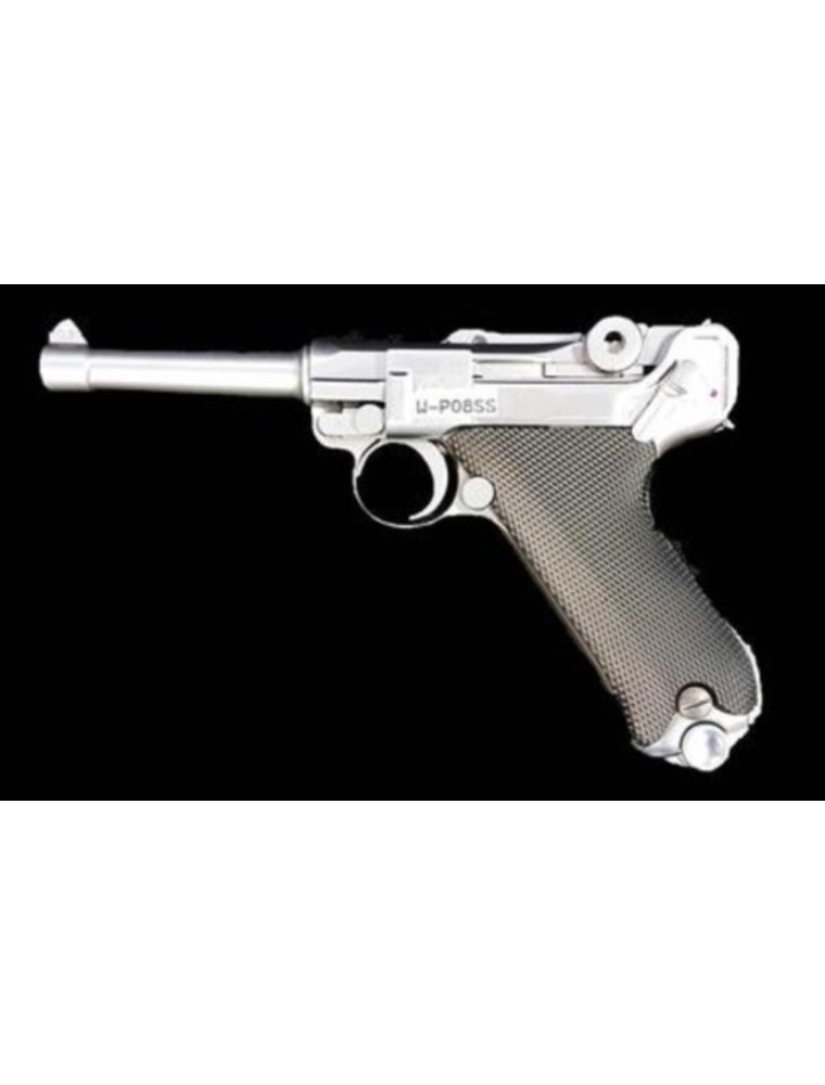 Weairsoft - Pistola Luger silver P08S a gas in metallo scarellante canna corta