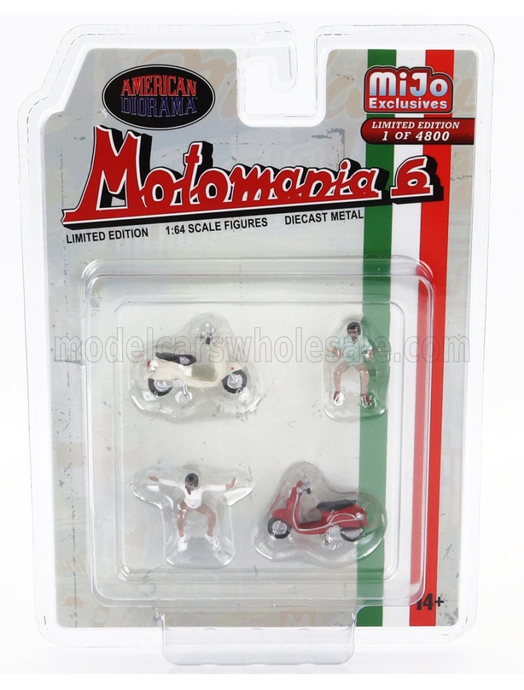 FIGURES - SET X MOTOMANIA WITH PIAGGIO VESPA - RED WHITE - 1/64